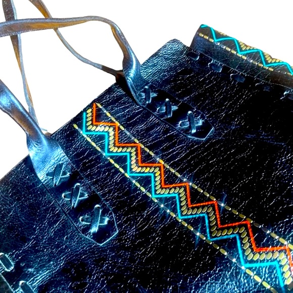 Calleen Cordero Colorful Leather Painted Tribal Tote Bag with studding - Picture 14 of 16